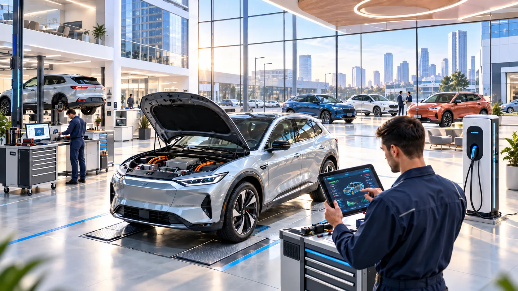 Automotive workplace clay illustration
