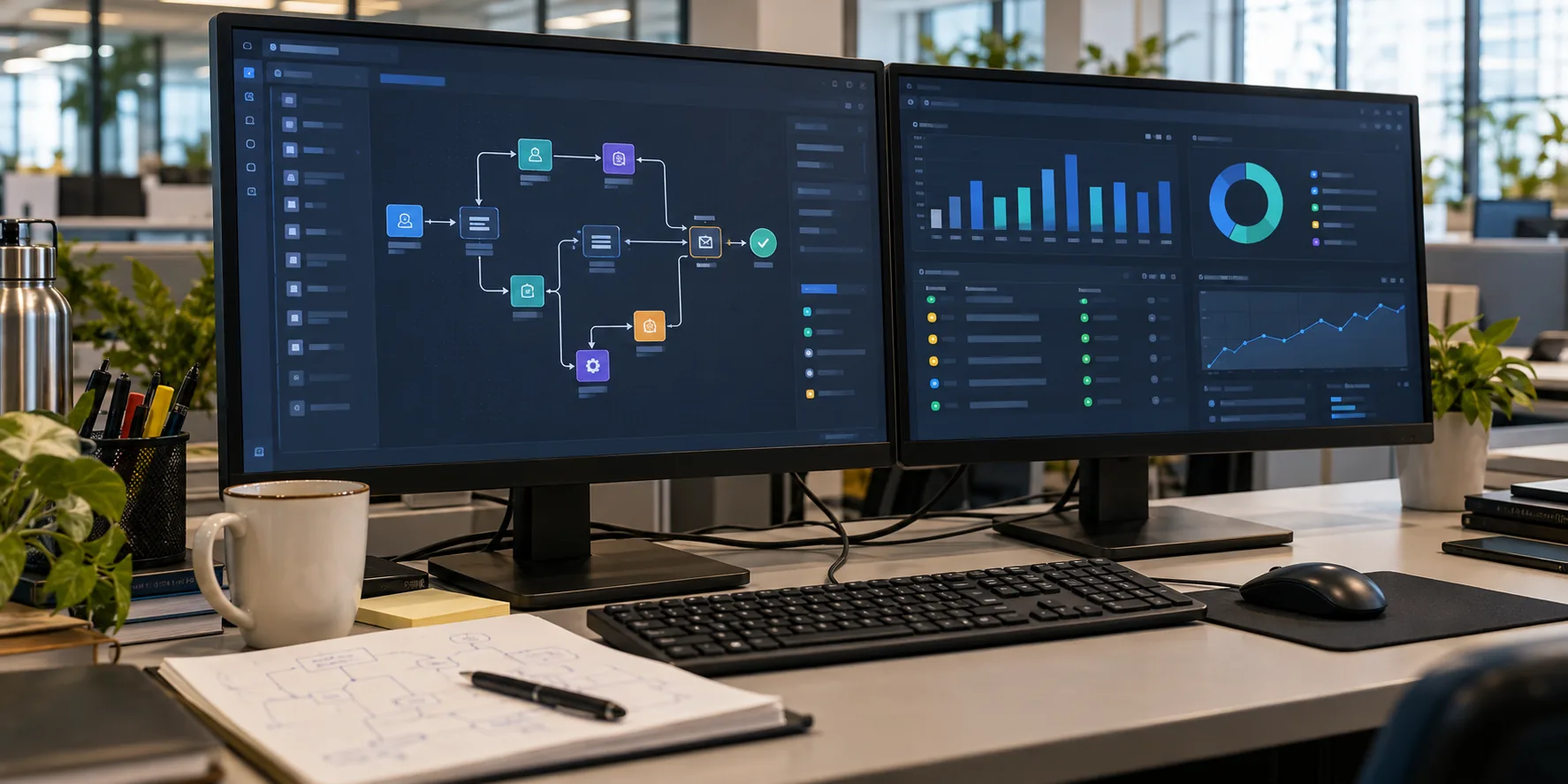 Consultants reviewing an AI-supported business workflow