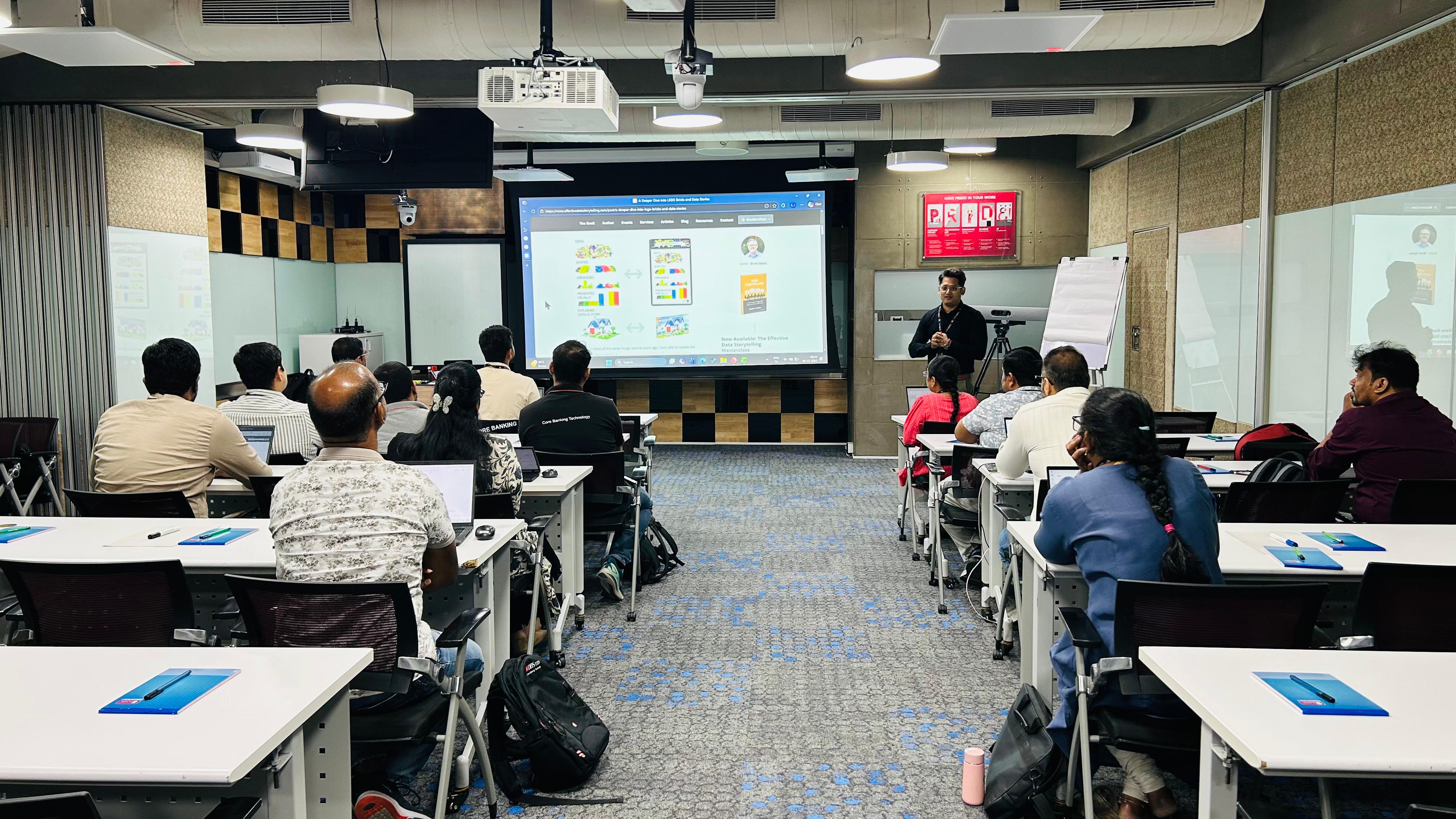 Corporate learners attending a practical data storytelling session