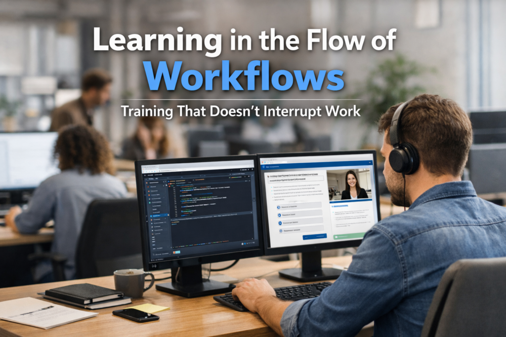 learning in flow of work, embedded learning workplace, microlearning workflows,